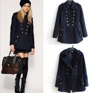Brand New Ladies' Trench Double-breasted Coat  Woolen Military Jacket Women's Blue Fashion Casual Vintage Long Wool & Blends