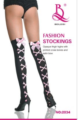 Brand New Sexy Stocking Printed Cross Bones and Satin Bow Fashion Stockings