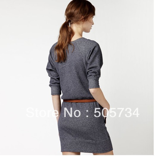 brand new  short women dress , half sleeve women gray dress with leather  . size : S-XL