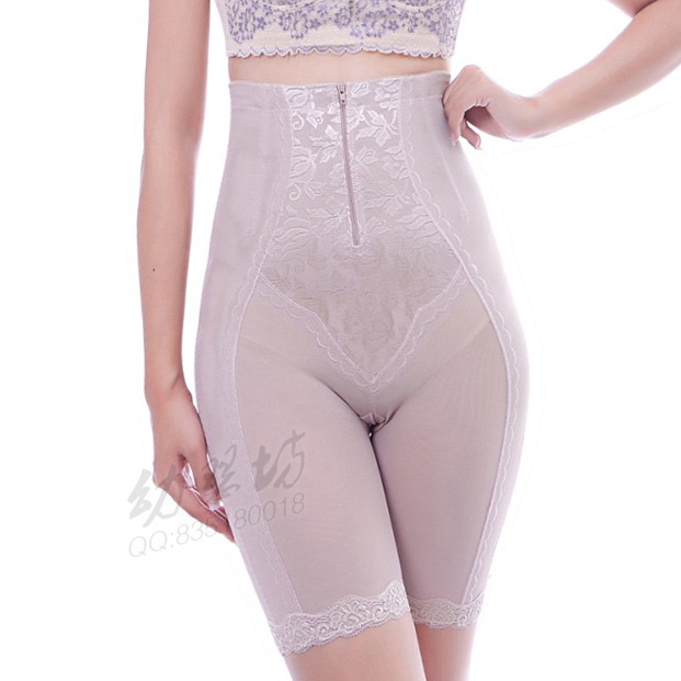 Breathable zipper style slim waist pants ultra high waist pants abdomen drawing plastic pants