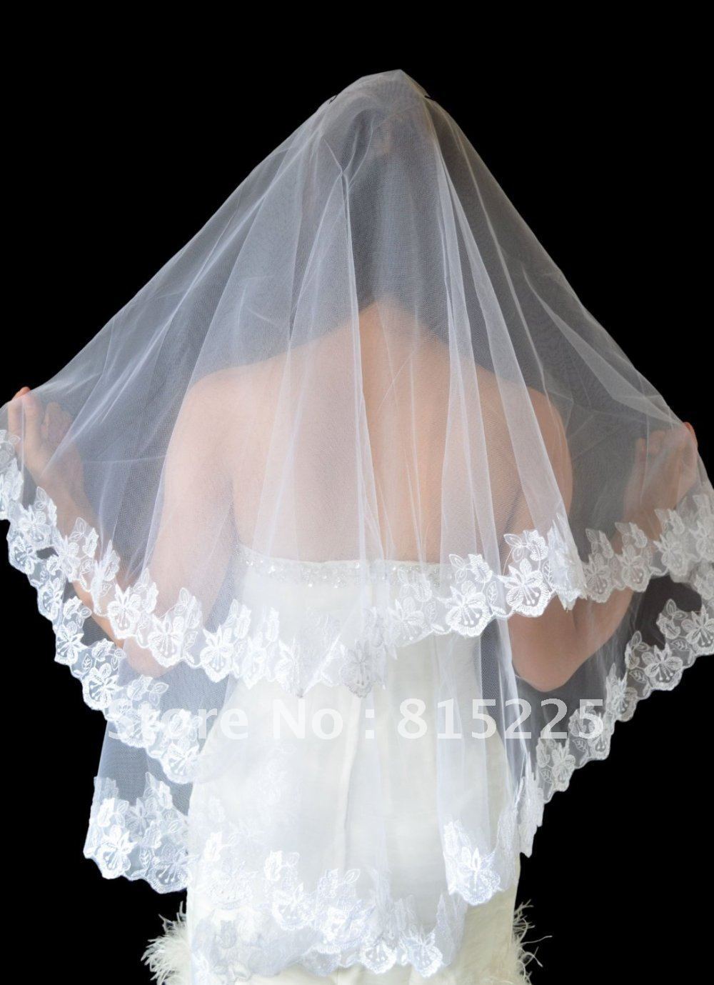 Bridal Accessories Wedding Veils Elbow Waist Length Veils Custom Made Length Lace Edge Two Layer White Color Hot Selling