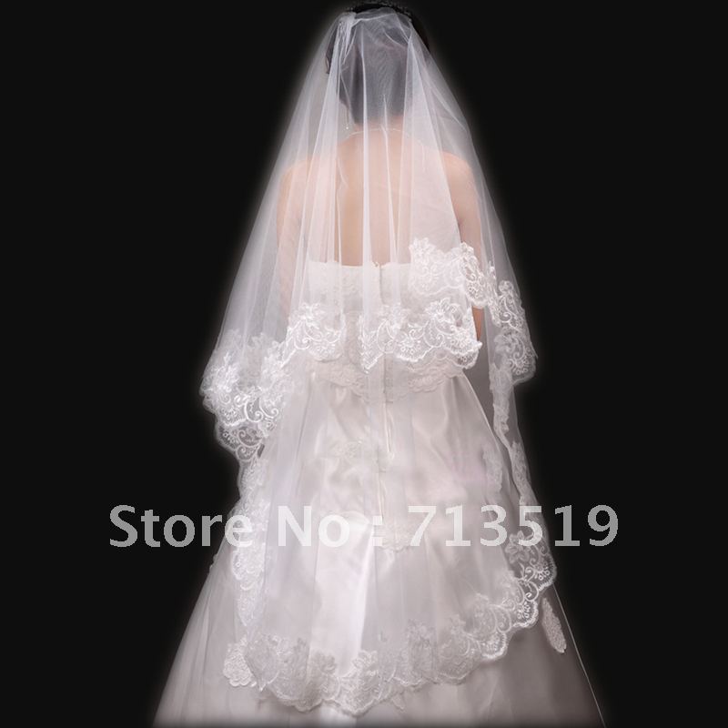 Bridal veil 2 meters veil lace decoration beige wedding dress veil long design