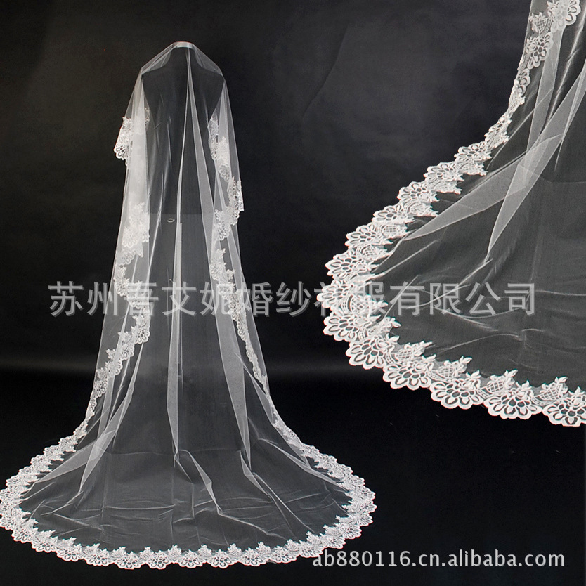 Bridal veil 3m wedding veil long t623 computer embroidered lace veil gauze