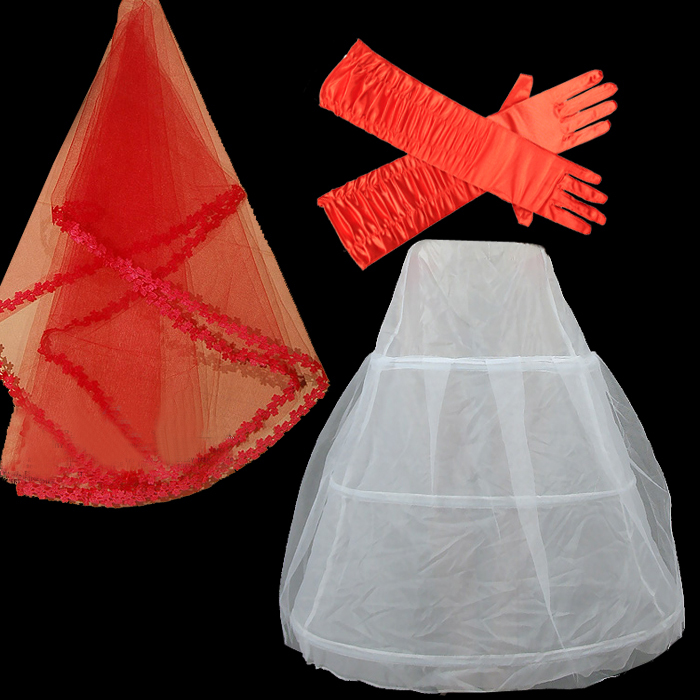 Bridal veil elastic satin gloves gauze skirt 30 combination red set