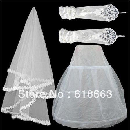 Bridal Veil Gloves and Petticoat Double-wire Single-layer Gauze accessories WholesaleRetail Free Shippng