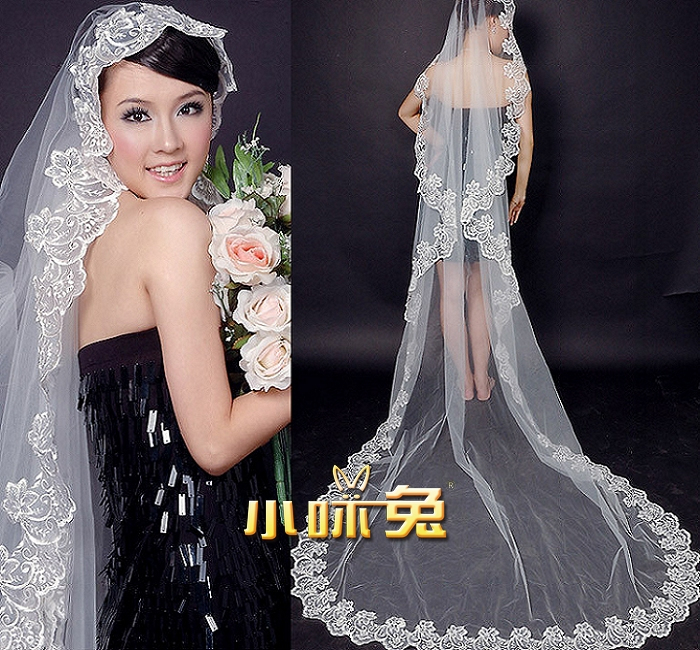Bridal veil hair accessory 3m big laciness lace embroidery veil hot-selling veil wedding accessories