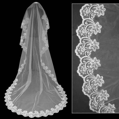 Bridal veil long design 3 meters long trailing veil computer laciness veil wedding accessories a