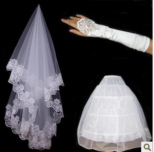 Bridal veil piece set wedding panniers piece set gloves veil set
