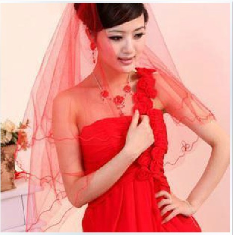 Bridal veil red multi-layer veil laciness veil wedding accessories formal dress veil type