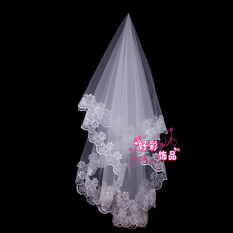 Bridal veil single tier 2 meters big laciness veil train veil for wedding dress