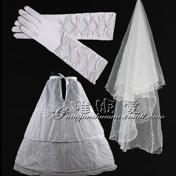 Bridal veil the bride satin gloves pannier combination bridal bundle