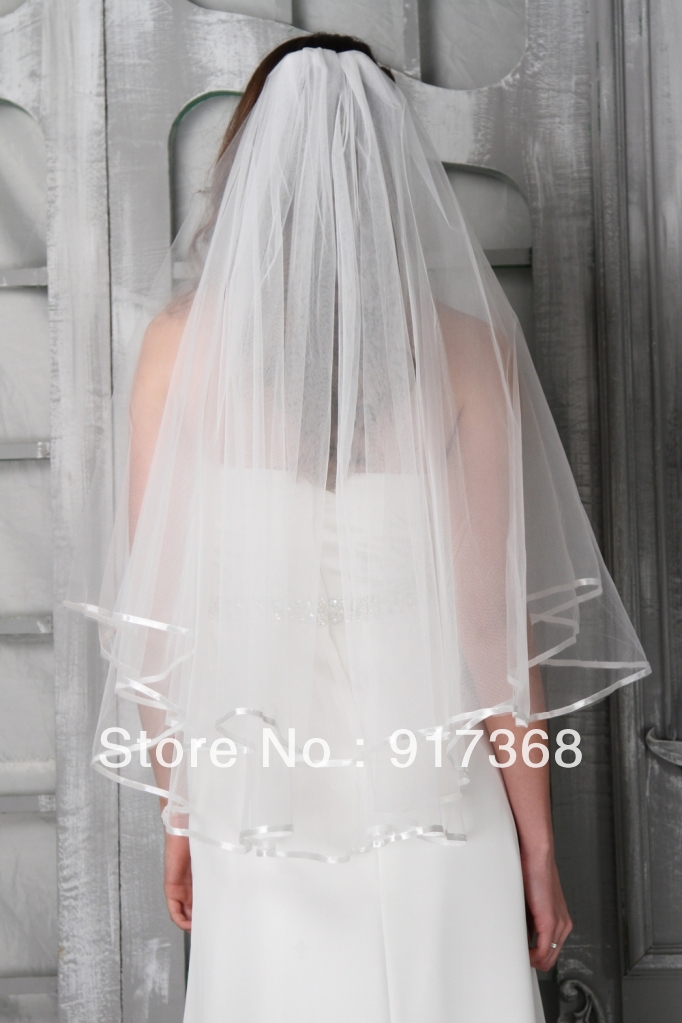 Bridal Veil Wedding 2 Tier White/Ivory Elbow Satin Edge bridal accessories