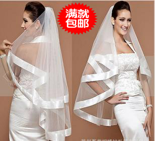 Bridal veil wedding dress veil double layer ribbon accessories supplies