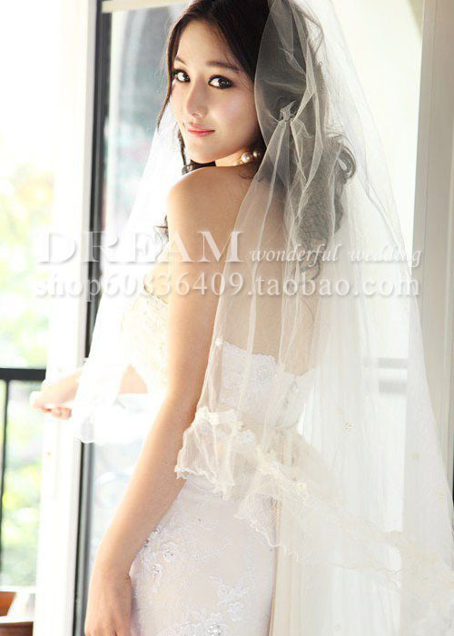 Bridal veil wedding dress veil hair accessory married gloves veil accessories laciness long trailing veil