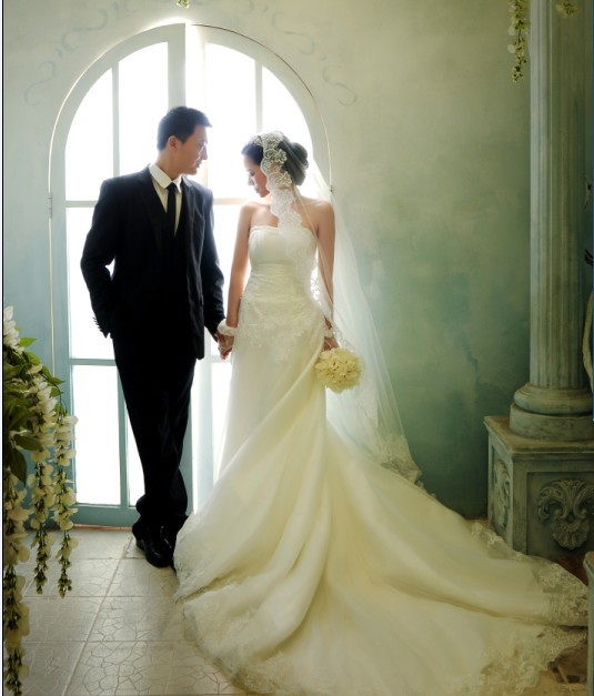 Bridal veil wedding dress veil hair accessory the wedding veil accessories laciness long trailing veil