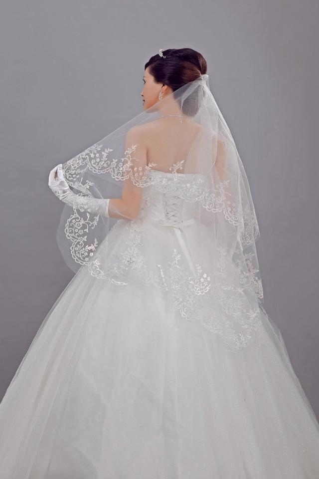 bridal veil, wedding gown accessories, single layer, white, lace,  wholesale, retail, low price, free shipping