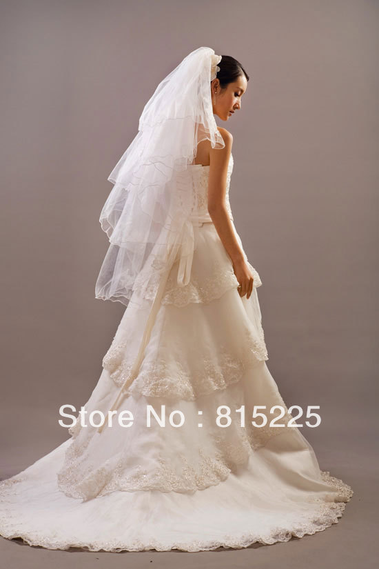 Bridal Veil Wedding Veil Accessories Decoration Tulle Multi Layer Fingertip Veil White Tulle Ribbon Edge Applique
