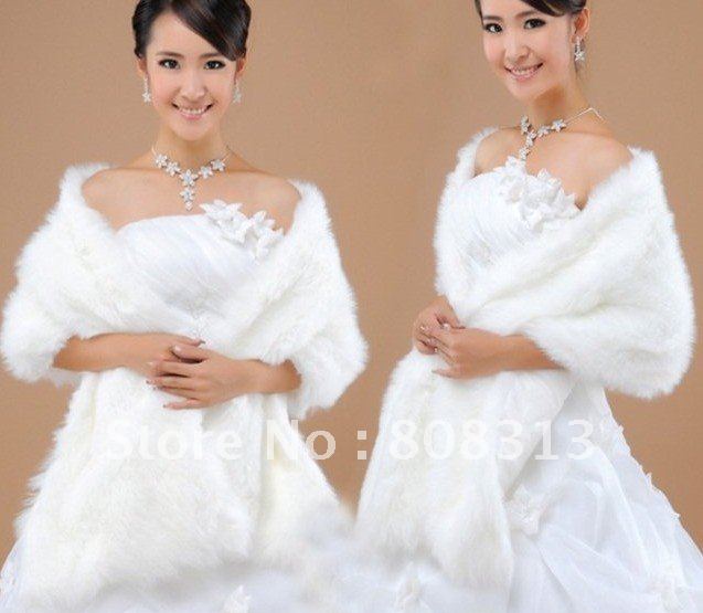 Bridal wrap ivory manmade fur wedding bolero bridal shawl longer wedding scarf wedding accessories wholesalse