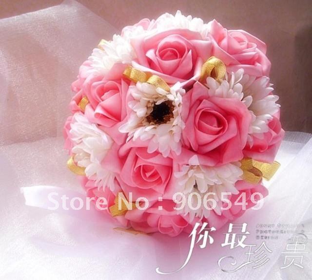 Bride bouquet,high quality silk flowers Rose Wedding Bouquet, White with pink artificial flowers, free shipping