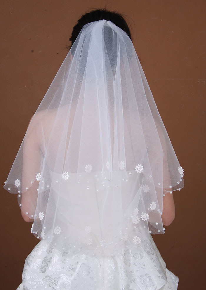 Bride bridal veil single tier veil applique veil wedding dress formal dress accessories 18