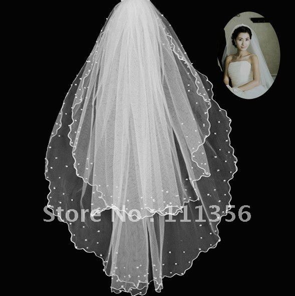 Bride double layer veil pearl veil wedding dress the wedding veil the bride hair accessory