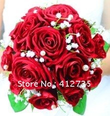bride flowers bouquet ,diameter 22CM,17 rose simulation wreaths,floral crafts,decorative flowers with Acrylic drilling handle