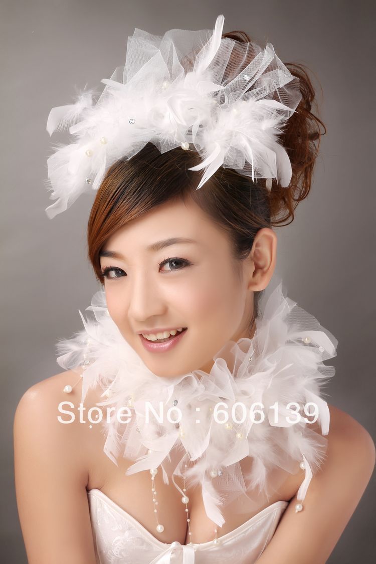 Bride head flower beads bridal hair flowers wedding hair accessory with veil hand make white