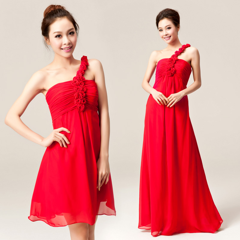 Bride long and short chraming design wedding dress red oblique gorgeous soft satin dress OEM YHZ271