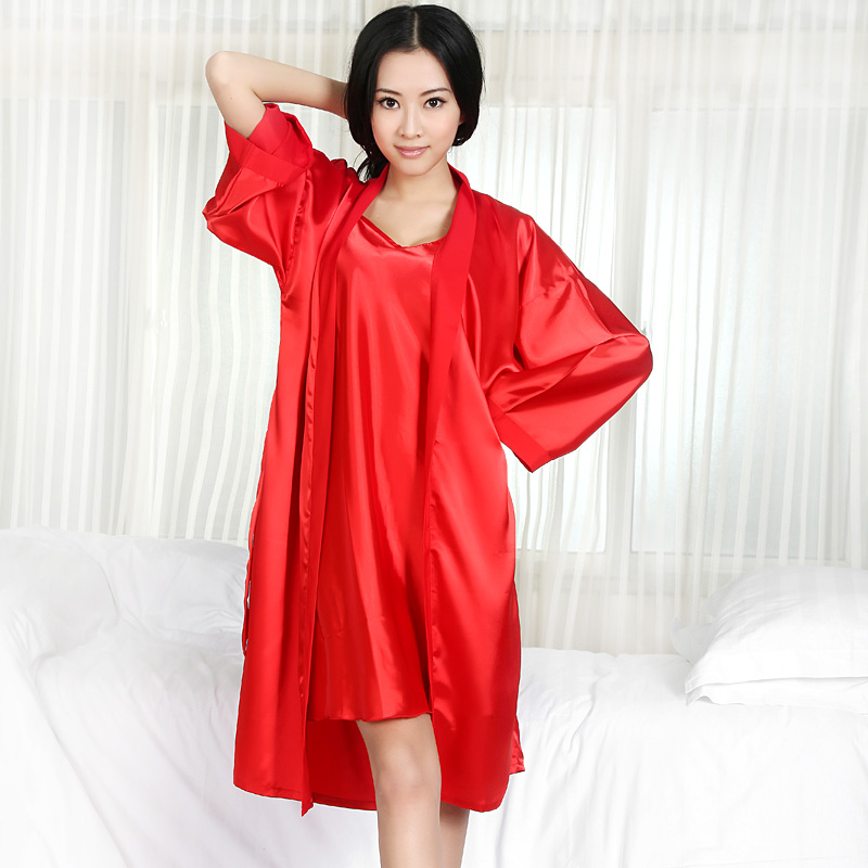 Bride sleepwear women's viscose noble sexy spaghetti strap nightgown japanese style robe twinset