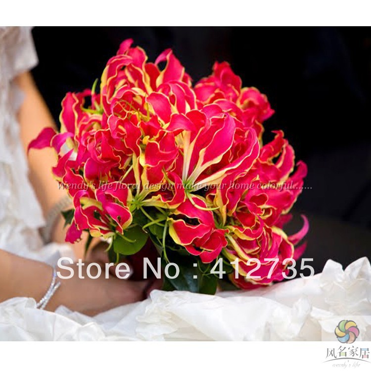Bride wedding bouquet ,High simulation PU orange Lily