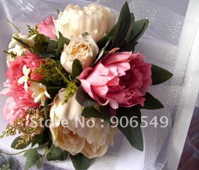 Bride wedding holding flowers 26cm width retro peony simulation wreaths floral crafts decorative artificial flowers with ribbons