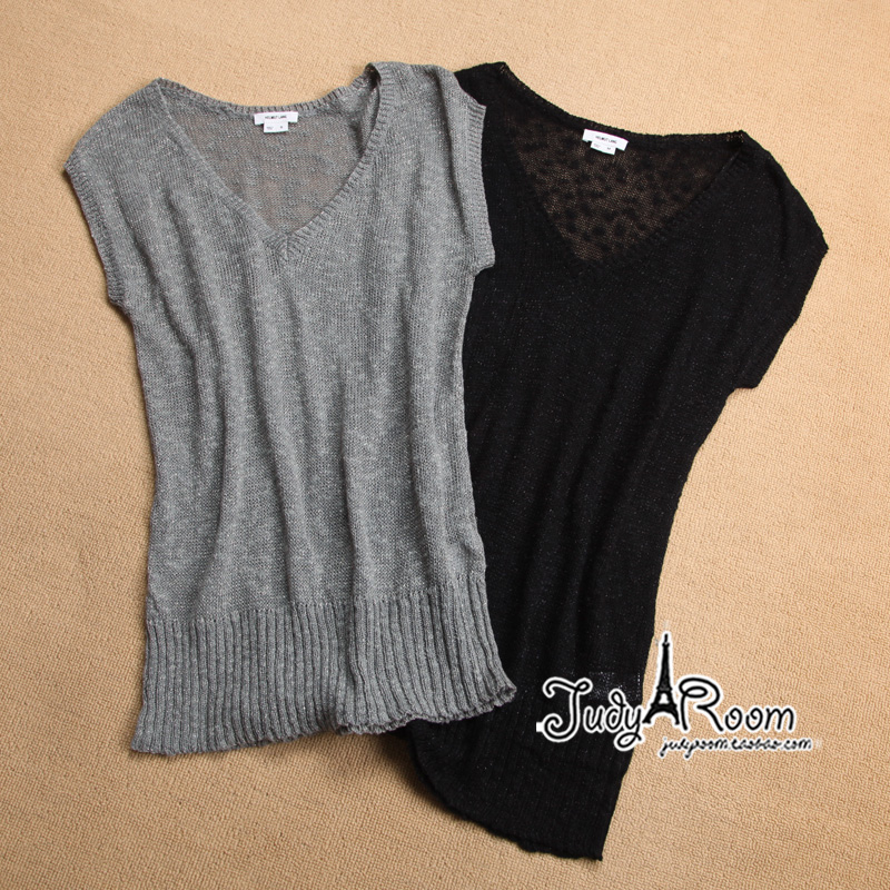 Brief elegant 2 silveryarn linen blending sleeveless pullover sweater