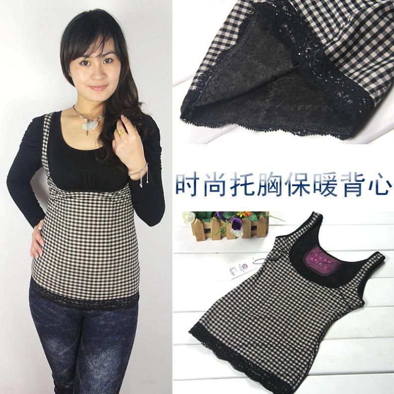 Brief elegant square grid thickening plus velvet body shaping vest beauty care thermal vest