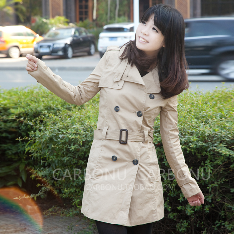 Brief european version of the slim fashion double breasted long trench design overcoat ayuki female