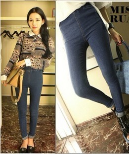 Brief fashion ! hm elastic waist denim legging pencil trousers female free shipping