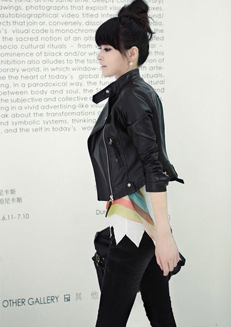 Brief long after motorcycle leather clothing short jacket female 2012