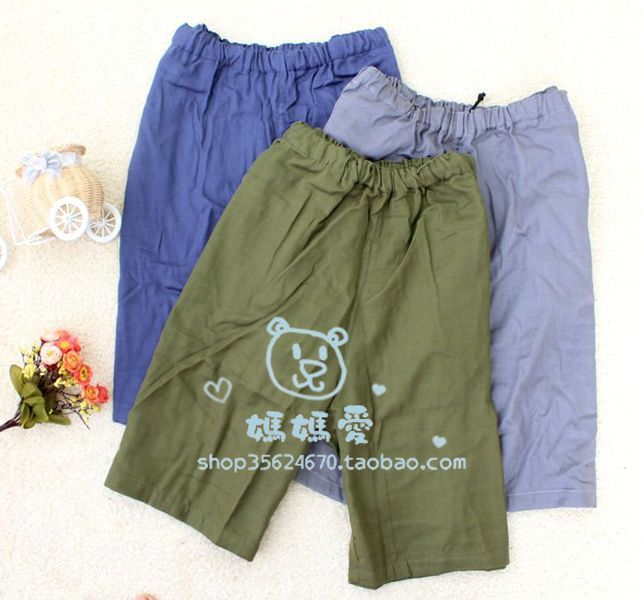 Brief male solid color pajama pants summer thin 100% cotton gauze 5 pants capris lounge pants