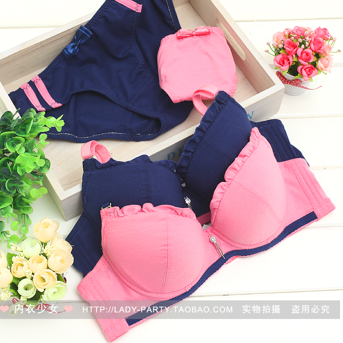 Brief solid color small laciness comfortable cotton bra set underwear set n0127