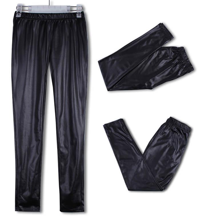 Bright black leather coating soft elastic women's thin skinny legging pants