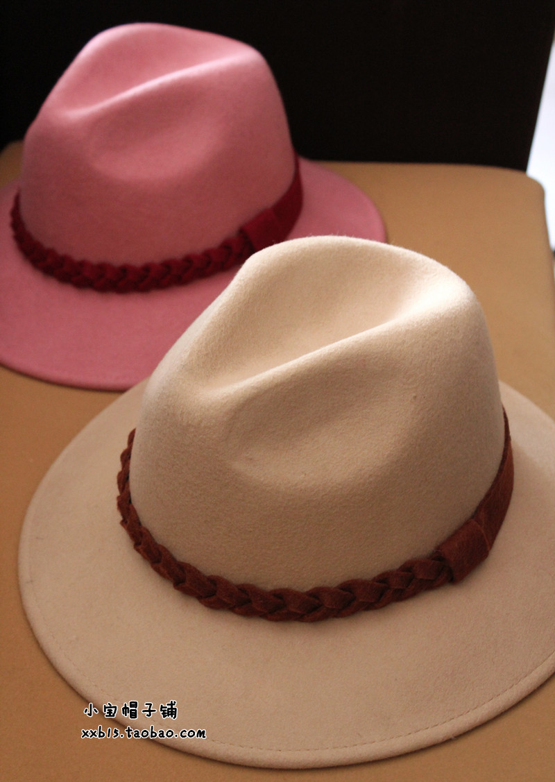 Brit style woolen flat brim vintage fashion fedoras women's autumn and winter hat jazz hat