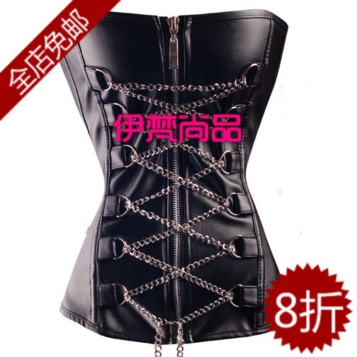 British royal punk gothic faux leather chains shapewear bra vest