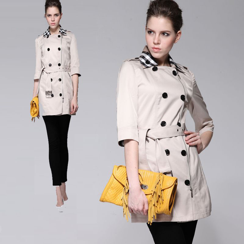 British style b fifth sleeve half sleeve women's 100% cotton ol double breasted trench outerwear