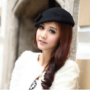 British style bow small pure woolen fedoras painter cap beret autumn and winter women's dome hat