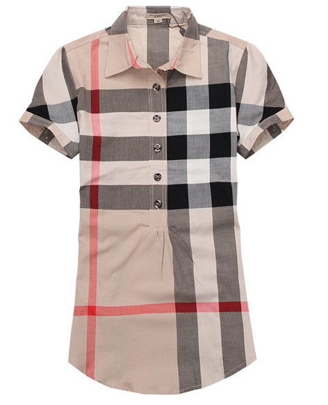 British style brand shirt classic plaid shirt woman short-sleeved long shirt 6 color free shipping