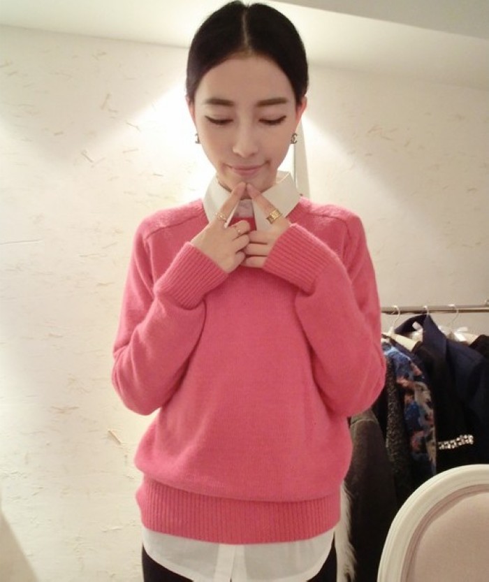 British style brief unique all-match solid color rabbit fur pullover sweater outerwear female sweater