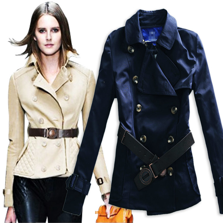British style elegant vintage turn-down collar double breasted long-sleeve slim women's trench outerwear with belt u406