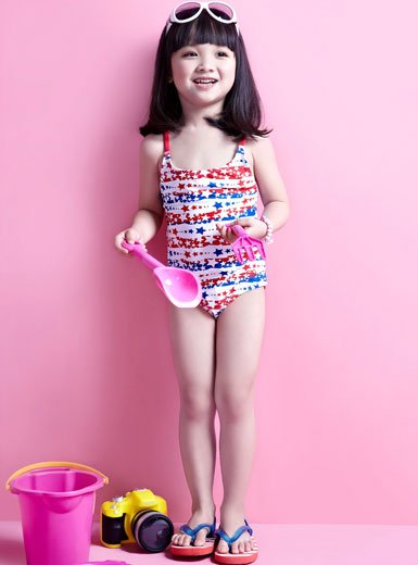 British style,Girls'  One Pieces  swimwear,Little star,Multi color,Size 8,10,12,14,Free shipping,Mix order,1pcs/lot