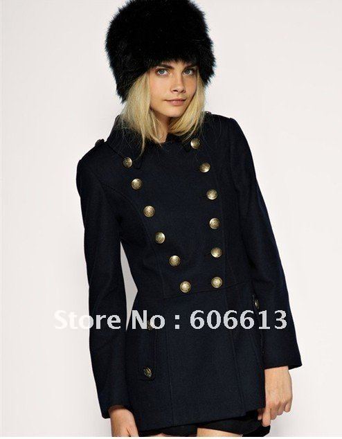 British style Military Trench Coat Women Preppy Classic Trench Double-breasted Coat  Warm Slim Tweed Coat Overcoat Free Shipping