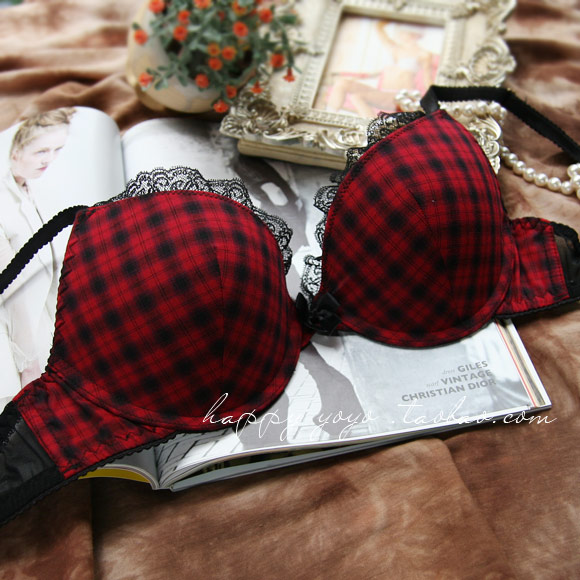 British style plaid lace thin thick bra separate 36b38b