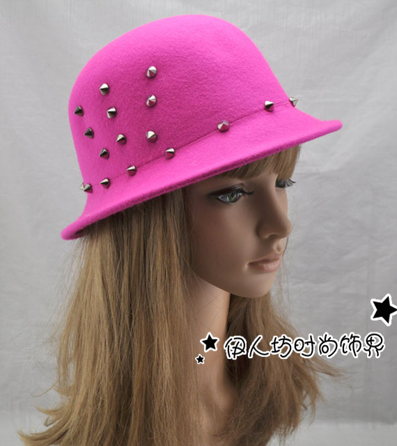 British style rivet decoration hat fashion woolen bucket hats dome fedoras female
